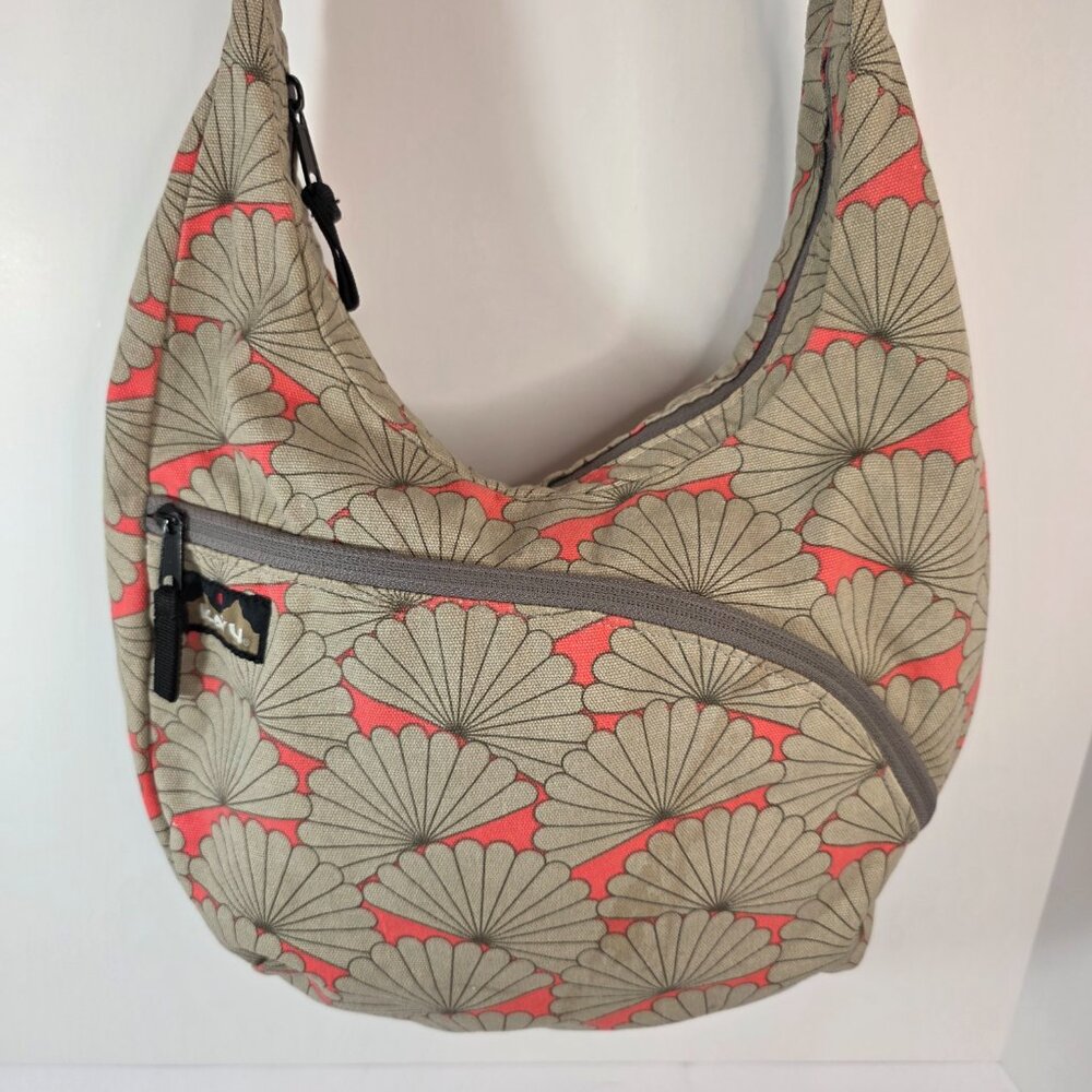 KAVU Rope Sling Crossbody Bag Shell Print Coral Tan Adjustable Strap - Picture 3 of 10